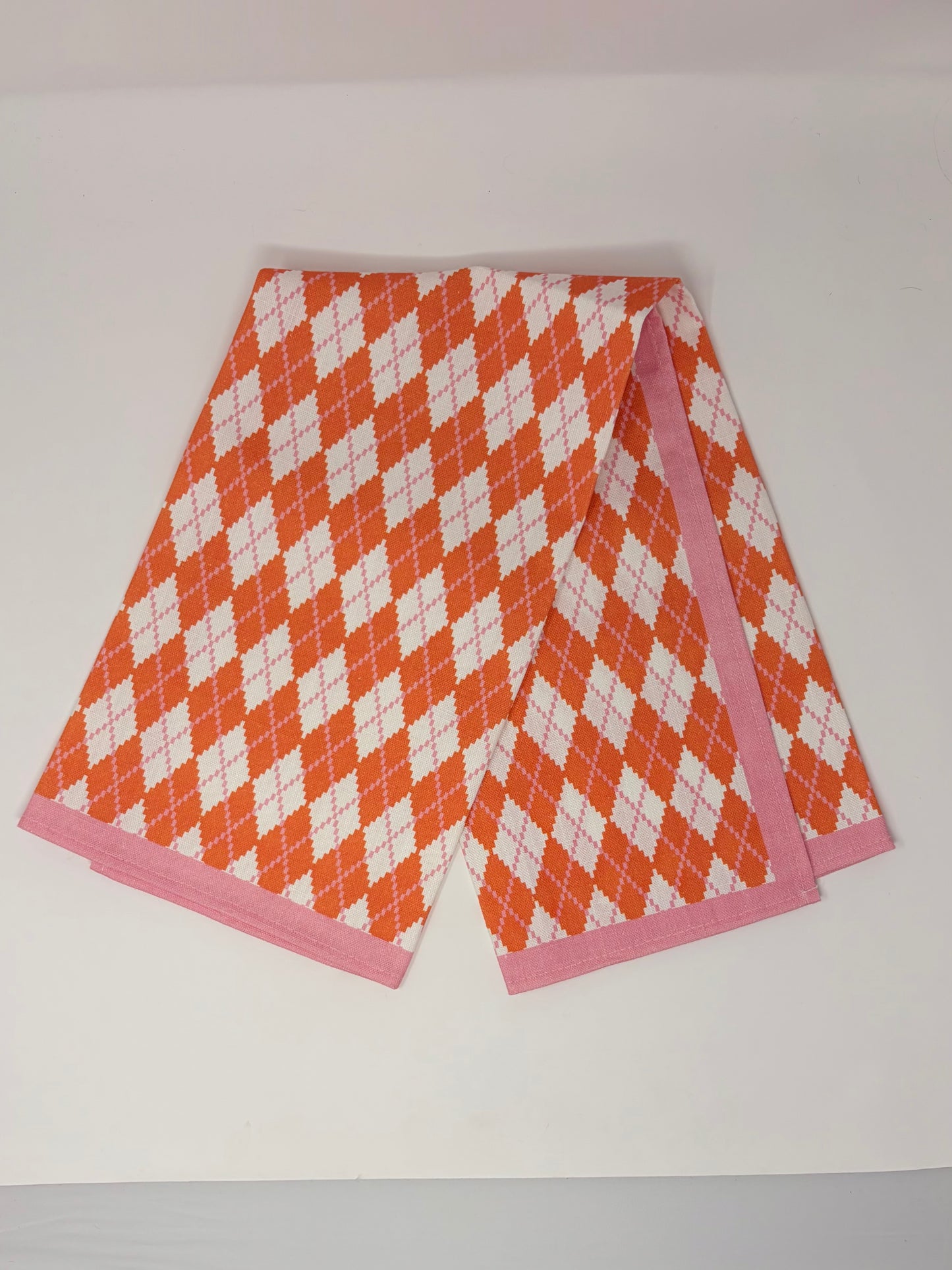 Argyle Hand Towel - Orange and Pink
