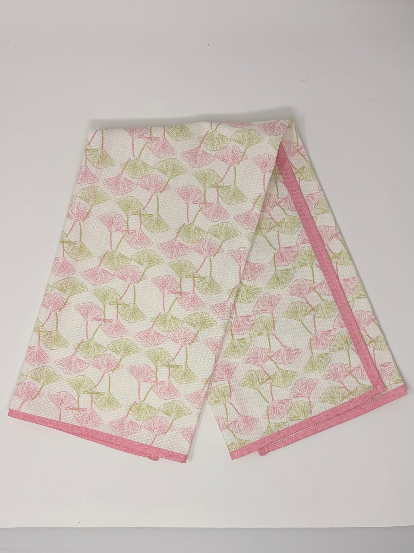 Gingko Hand Towels - Pink and Grass