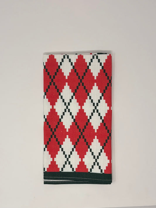 Argyle Napkin - Red and Green