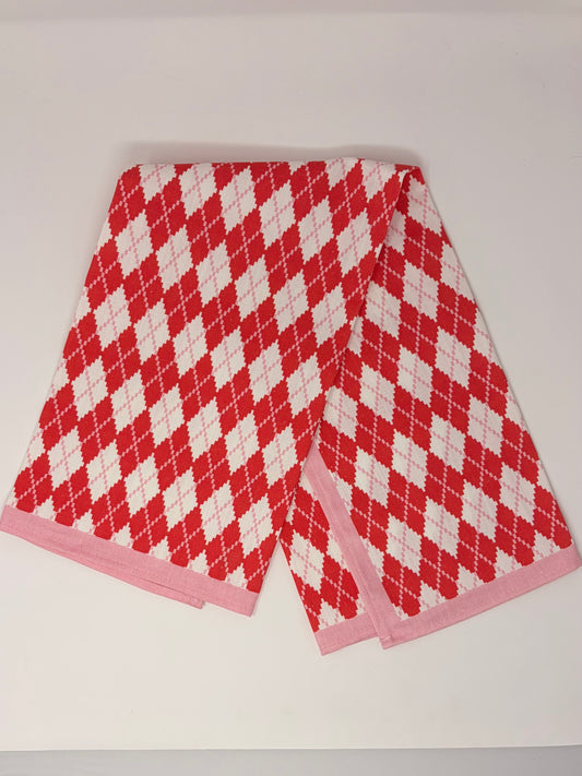 Argyle Hand Towel - Red and Pink