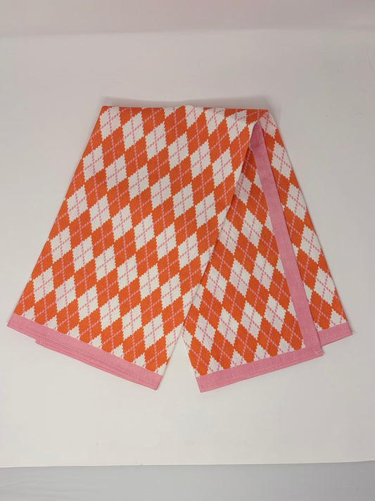 Argyle Hand Towel - Orange and Pink