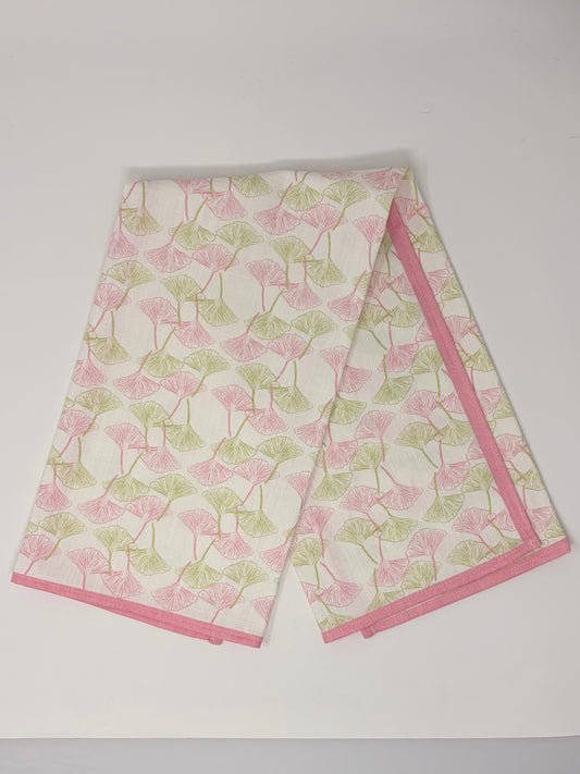 Gingko Hand Towels - Pink and Grass